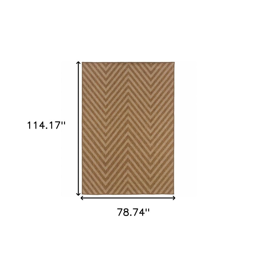7' x 10' Tan Geometric Stain Resistant Indoor Outdoor Area Rug. Picture 7