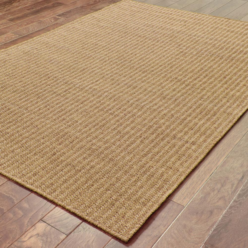 2' X 4' Tan Striped Stain Resistant Indoor Outdoor Area Rug. Picture 4