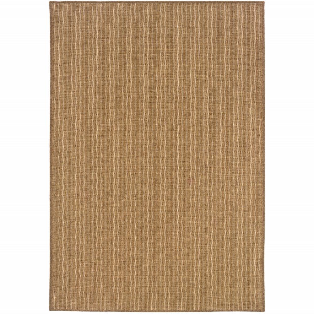 4' x 6' Tan Striped Stain Resistant Indoor Outdoor Area Rug. Picture 1