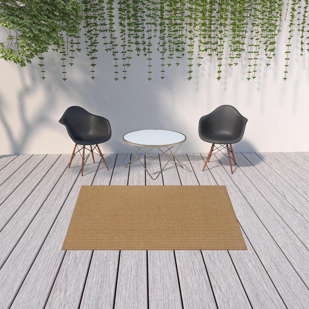 5' x 8' Tan Striped Stain Resistant Indoor Outdoor Area Rug. Picture 2