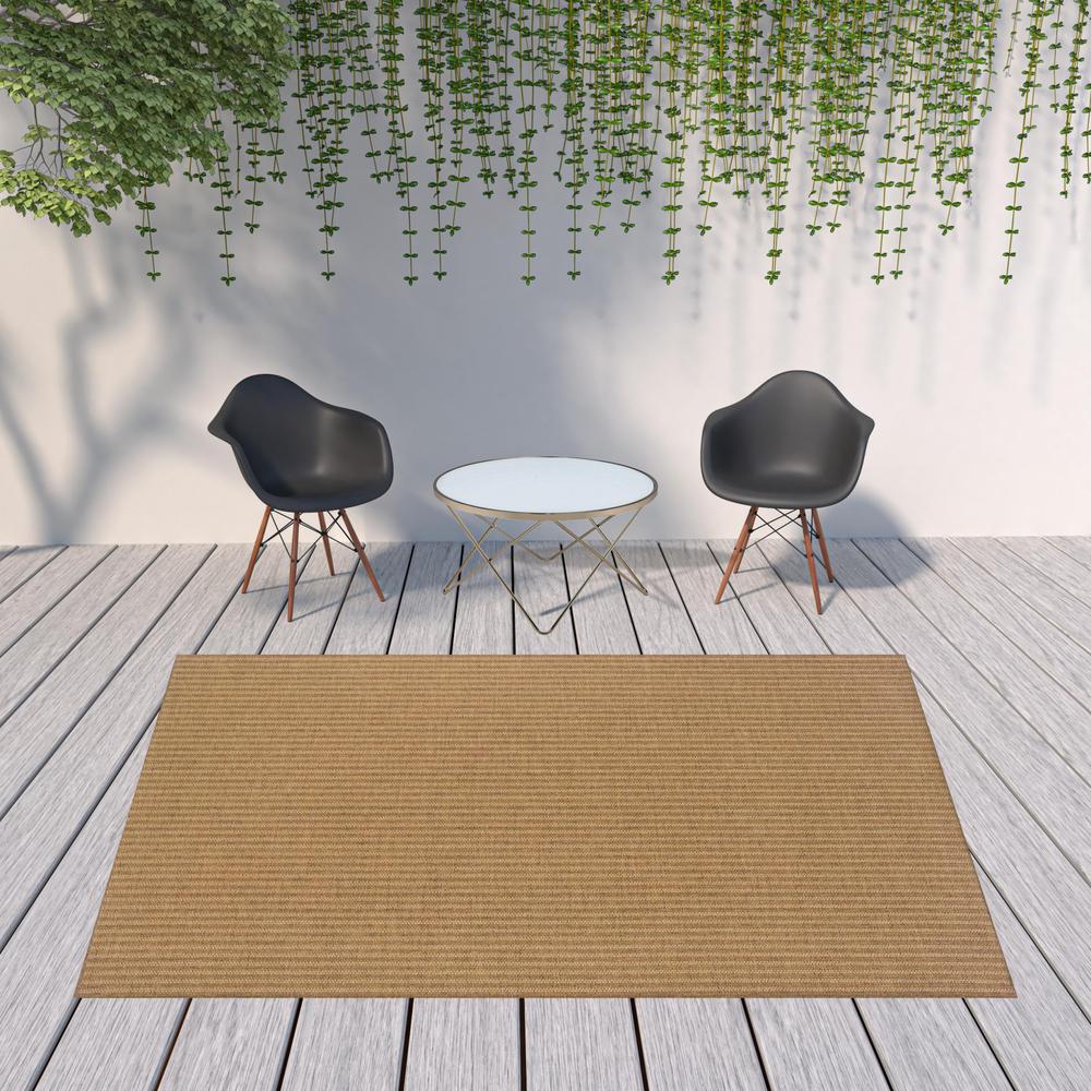 8' x 11' Tan Striped Stain Resistant Indoor Outdoor Area Rug. Picture 2