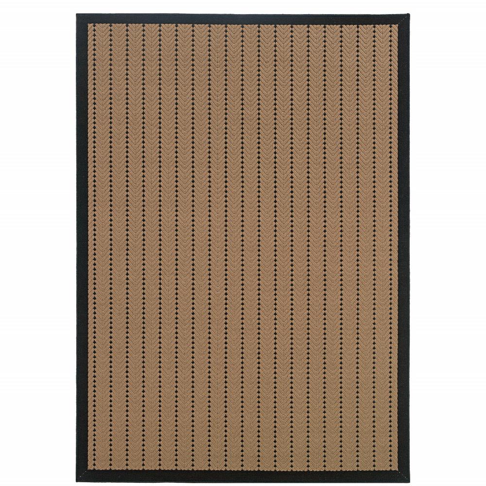 5' x 8' Beige and Black Geometric Stain Resistant Indoor Outdoor Area Rug. Picture 1
