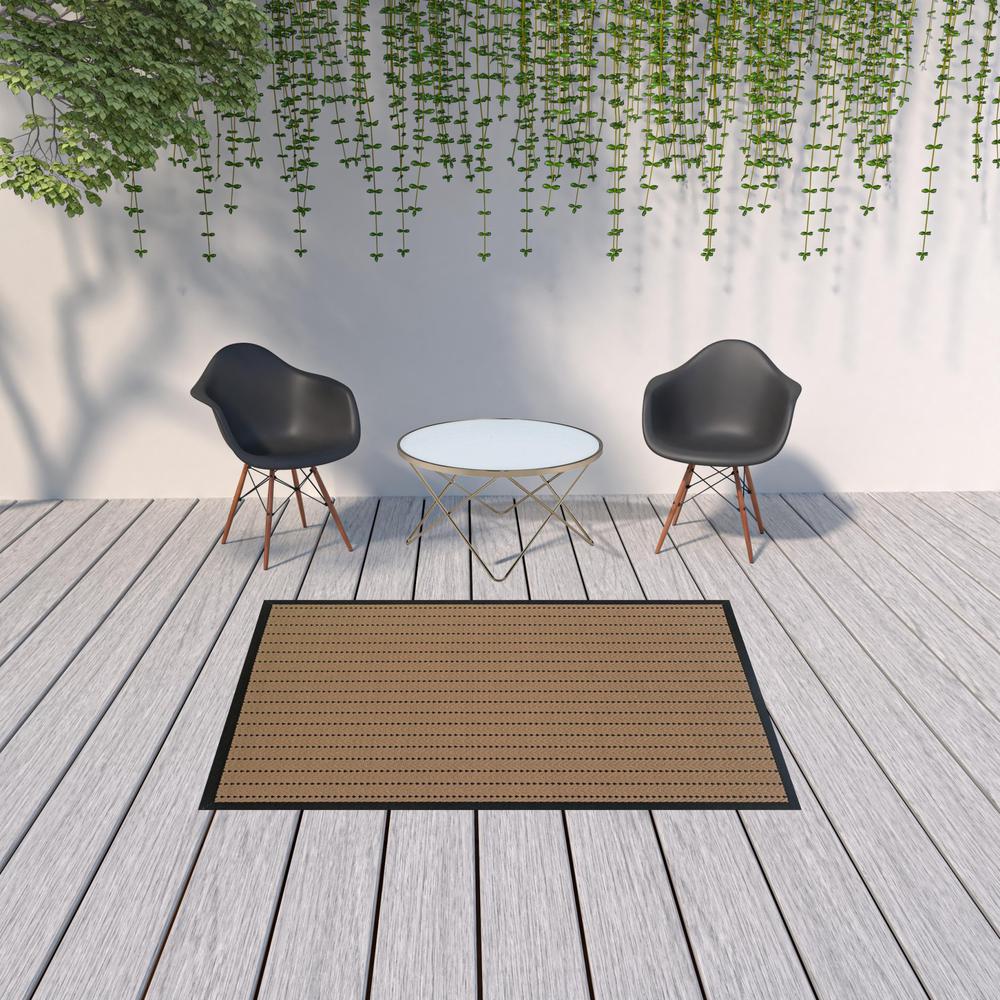 5' x 8' Beige and Black Geometric Stain Resistant Indoor Outdoor Area Rug. Picture 2