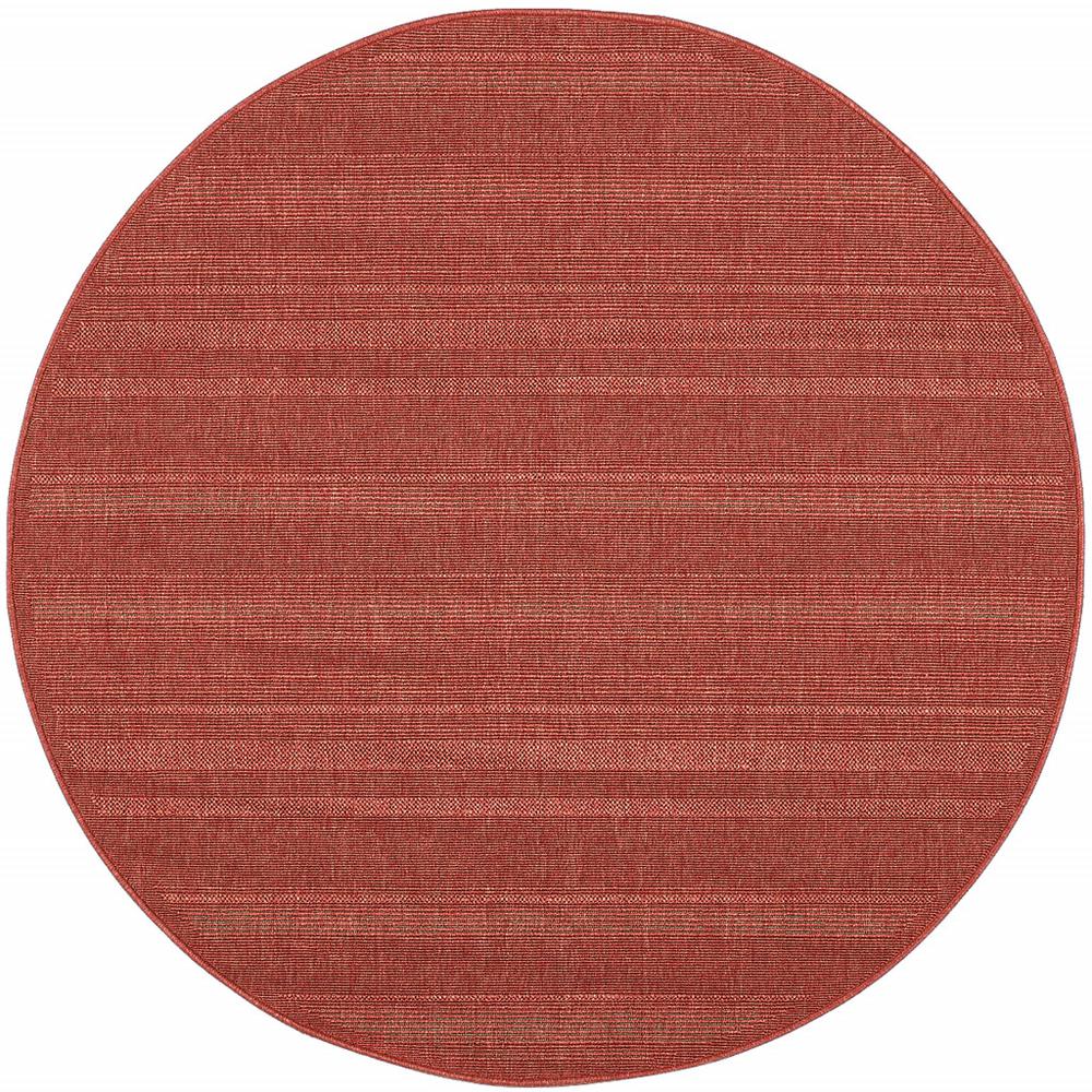 8' x 8' Red Round Stain Resistant Indoor Outdoor Area Rug. Picture 1
