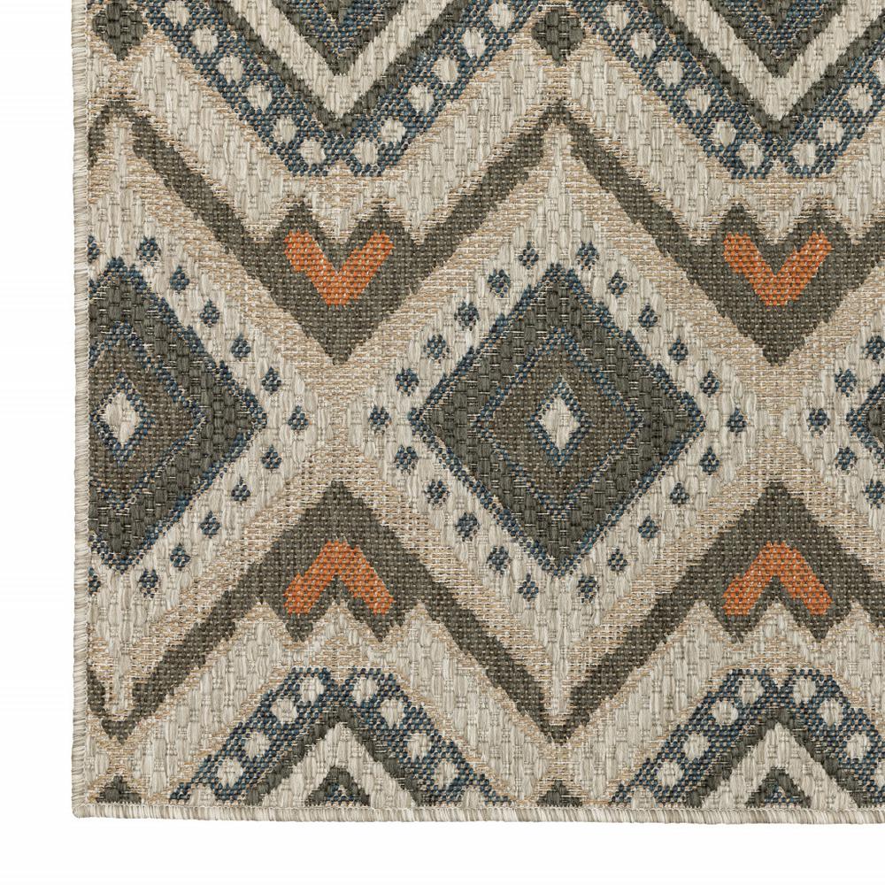 2' X 8' Gray Geometric Stain Resistant Indoor Outdoor Area Rug. Picture 1