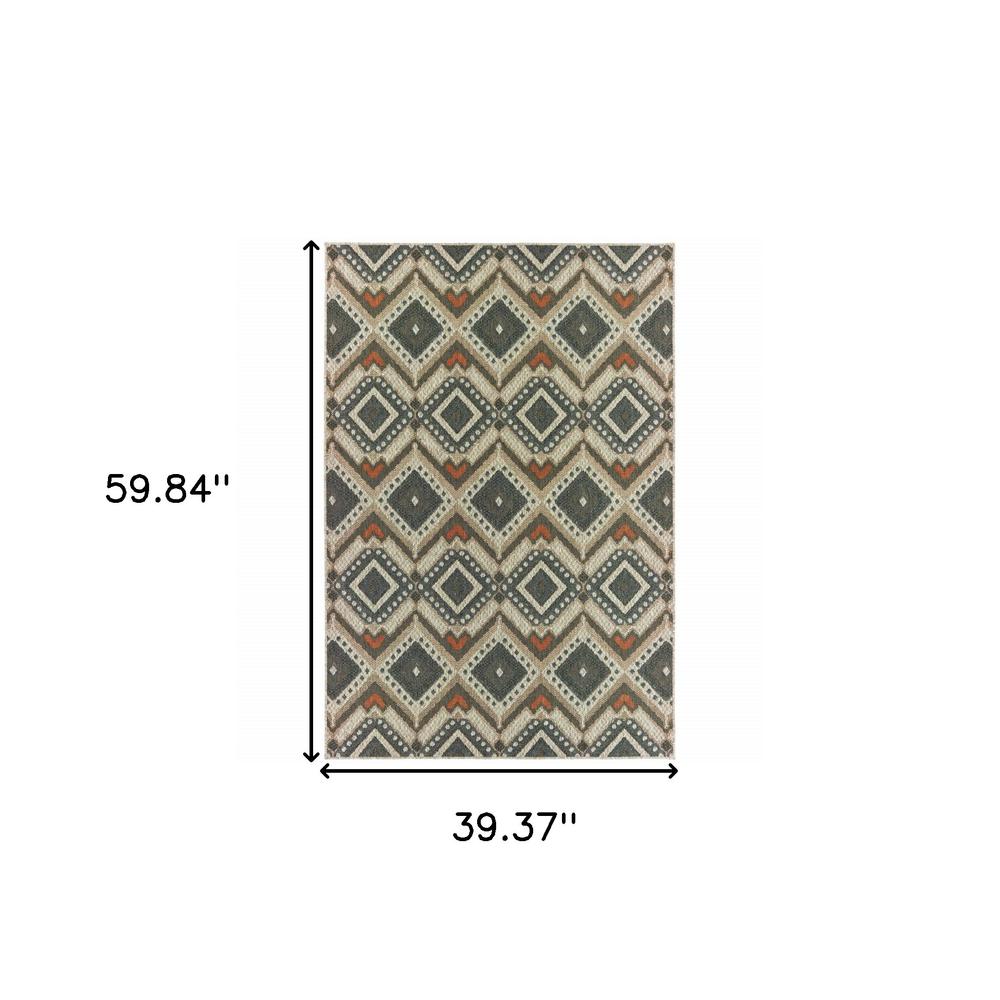 3' X 5' Gray Geometric Stain Resistant Indoor Outdoor Area Rug. Picture 9