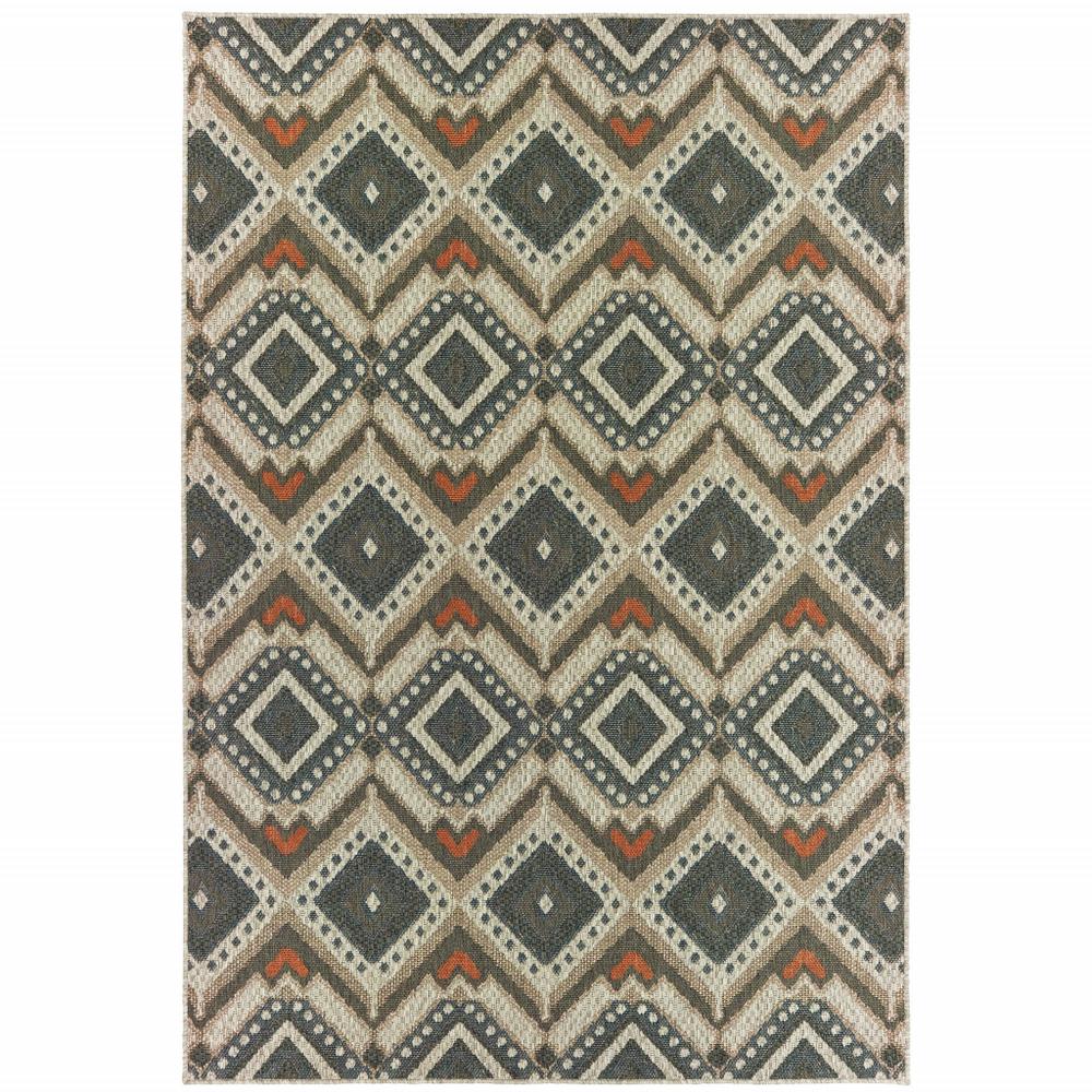 5' x 7' Gray Geometric Stain Resistant Indoor Outdoor Area Rug. Picture 1
