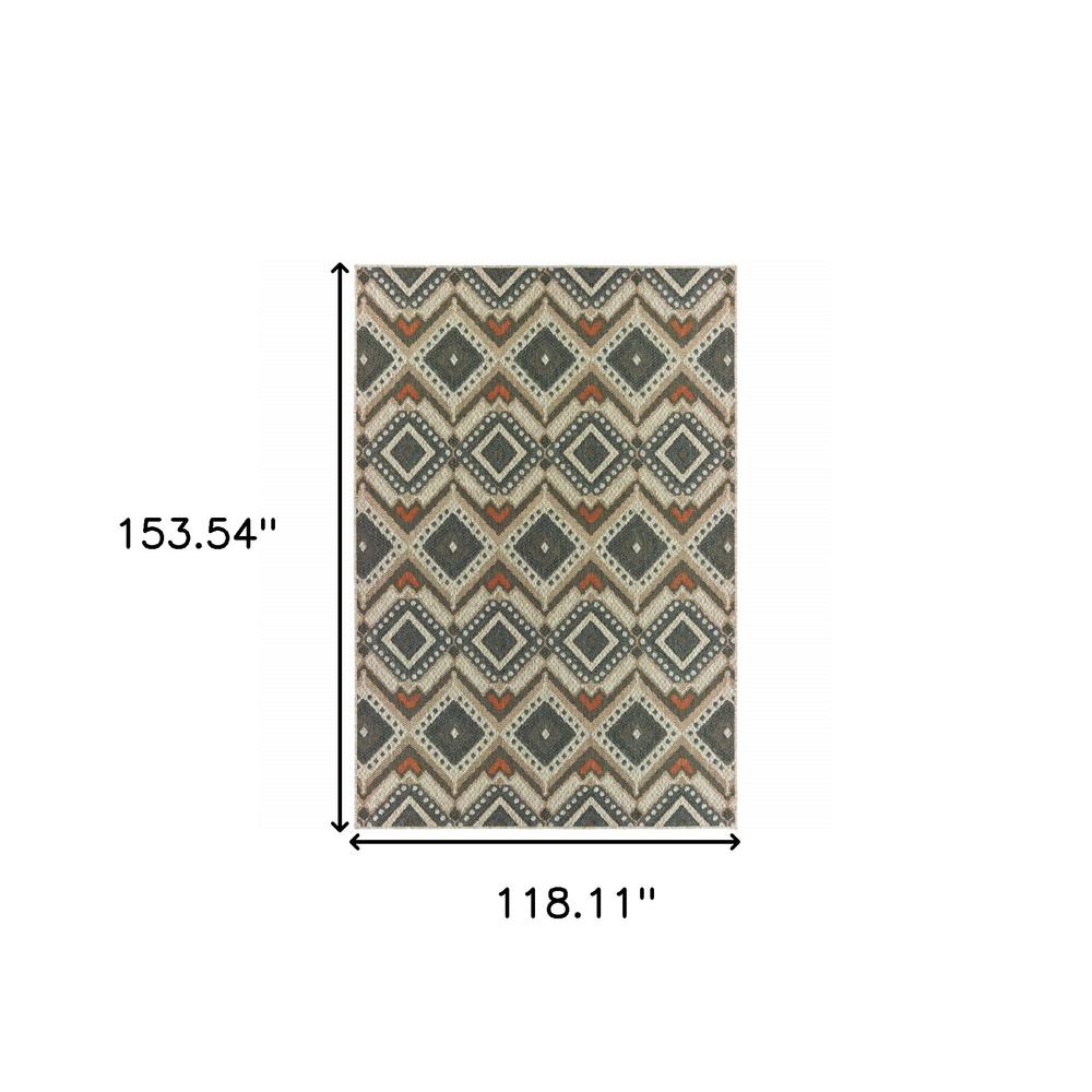 10' x 13' Gray Geometric Stain Resistant Indoor Outdoor Area Rug. Picture 9