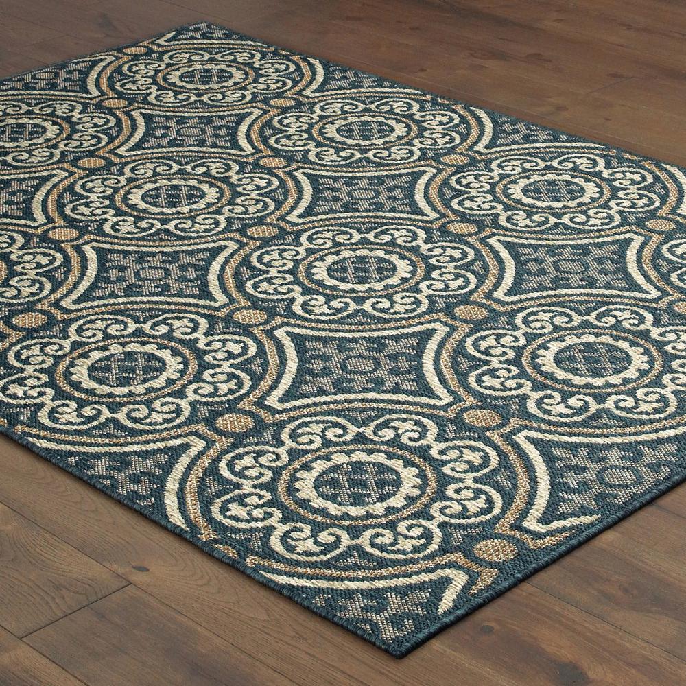 3' X 5' Blue and Gray Geometric Stain Resistant Indoor Outdoor Area Rug. Picture 4