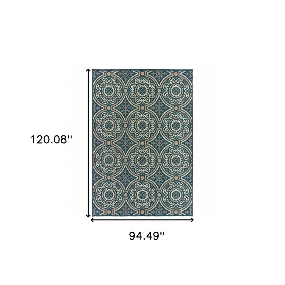 8' x 10' Blue and Gray Geometric Stain Resistant Indoor Outdoor Area Rug. Picture 6