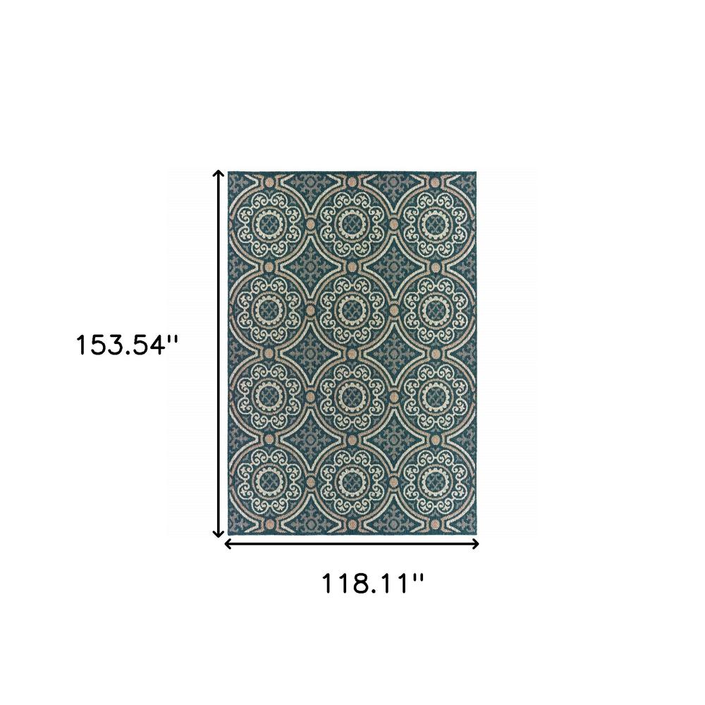 10' x 13' Blue and Gray Geometric Stain Resistant Indoor Outdoor Area Rug. Picture 6