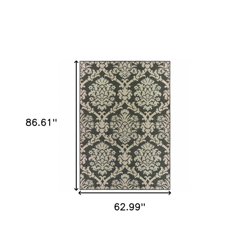 5' x 7' Gray Floral Stain Resistant Indoor Outdoor Area Rug. Picture 5