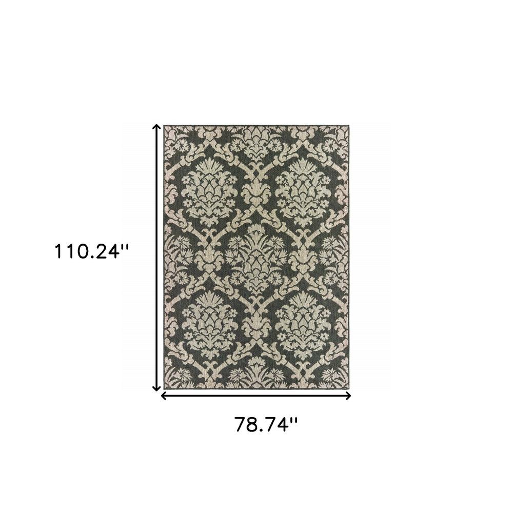7' x 9' Gray Floral Stain Resistant Indoor Outdoor Area Rug. Picture 5