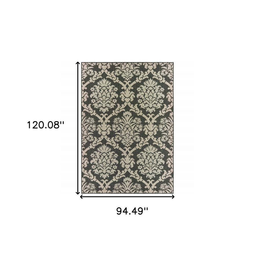 8' x 10' Gray Floral Stain Resistant Indoor Outdoor Area Rug. Picture 5