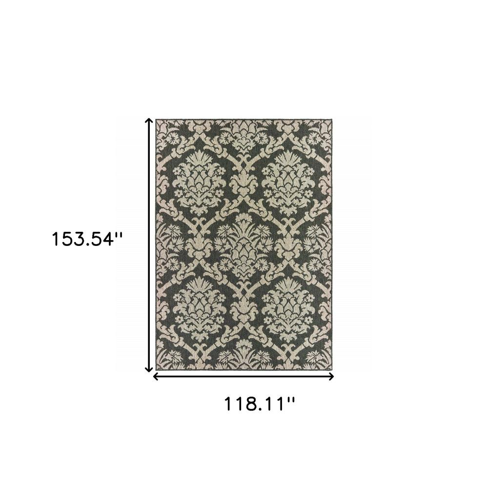 10' x 13' Gray Floral Stain Resistant Indoor Outdoor Area Rug. Picture 5