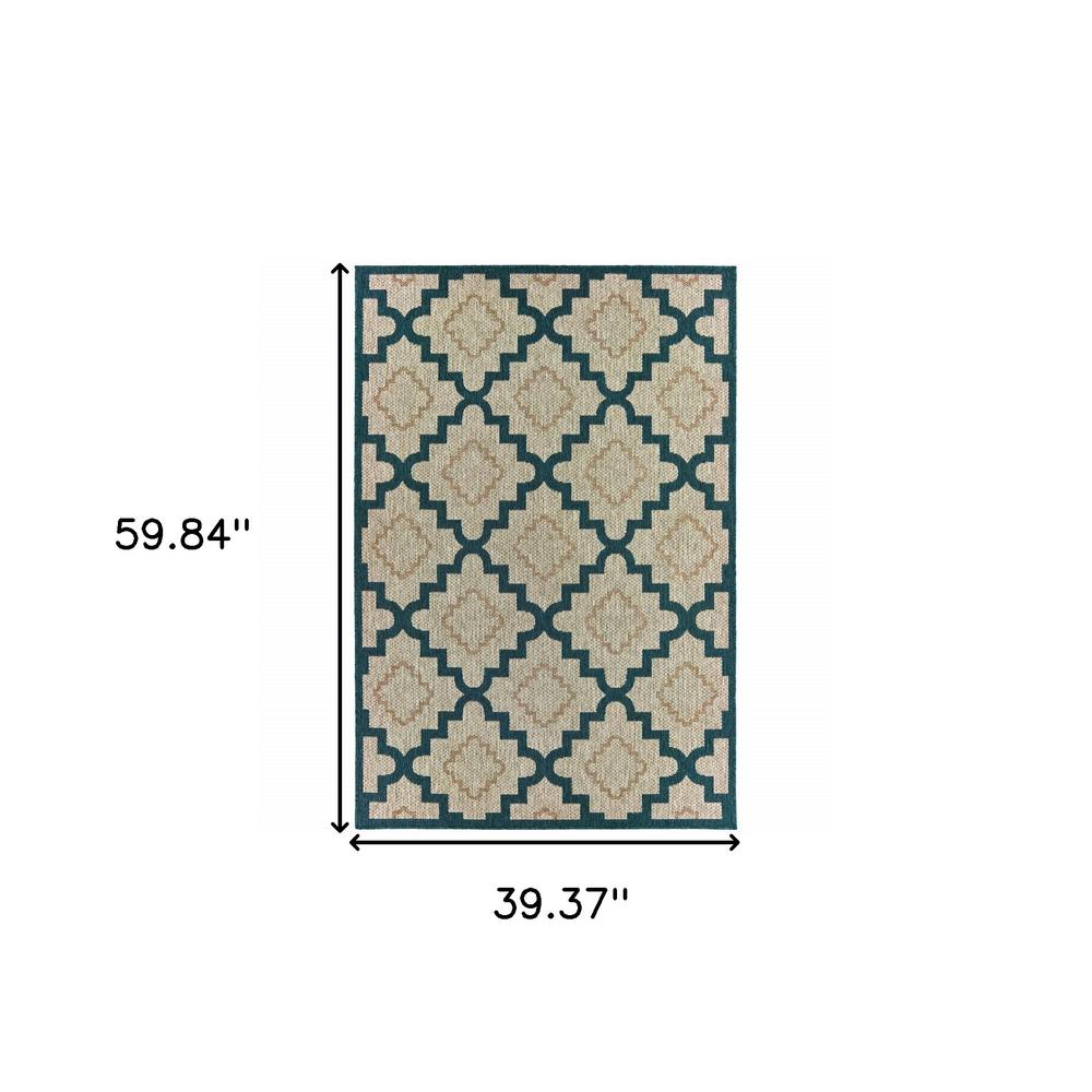 3' X 5' Blue and Gray Geometric Stain Resistant Indoor Outdoor Area Rug. Picture 5