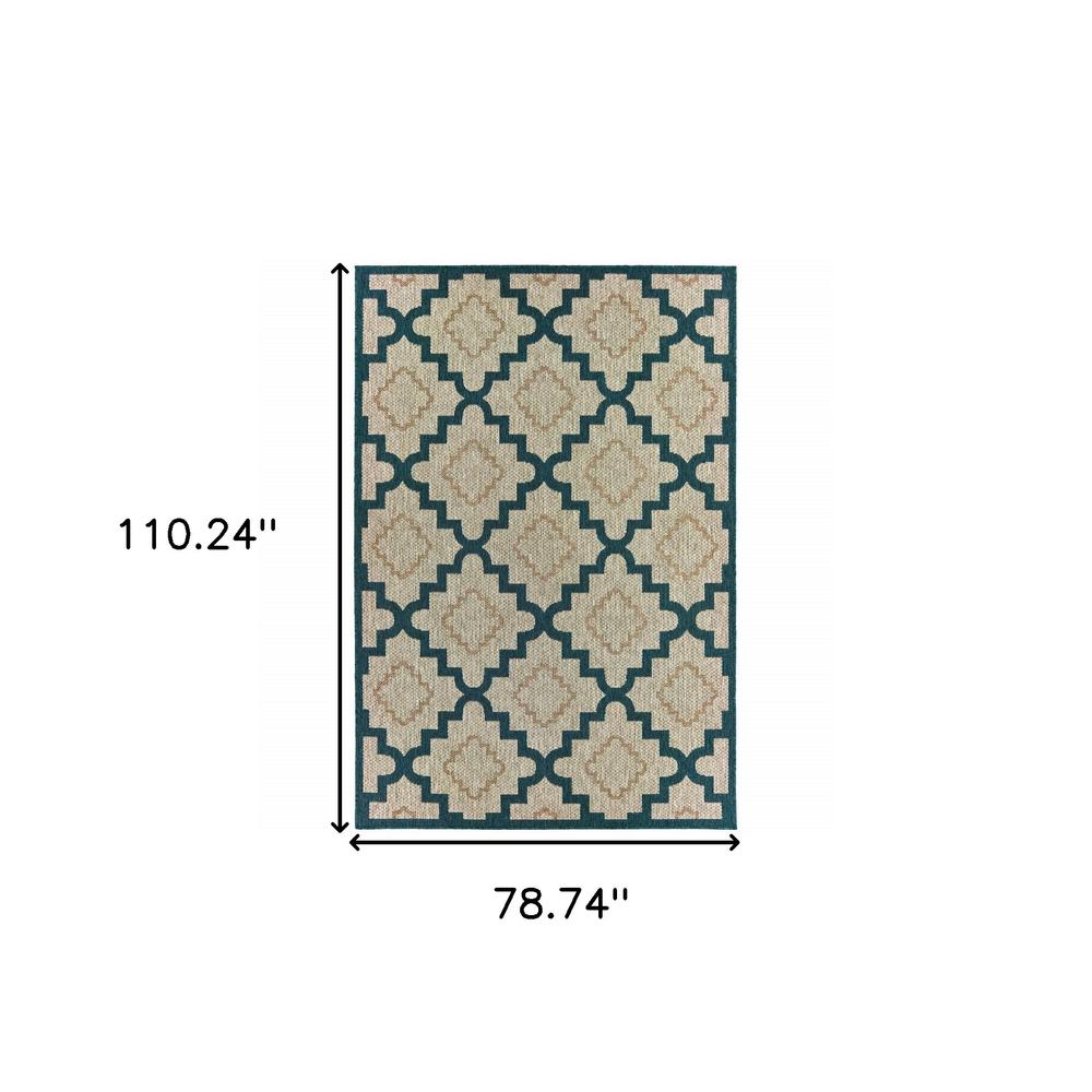 7' x 9' Blue and Gray Geometric Stain Resistant Indoor Outdoor Area Rug. Picture 5