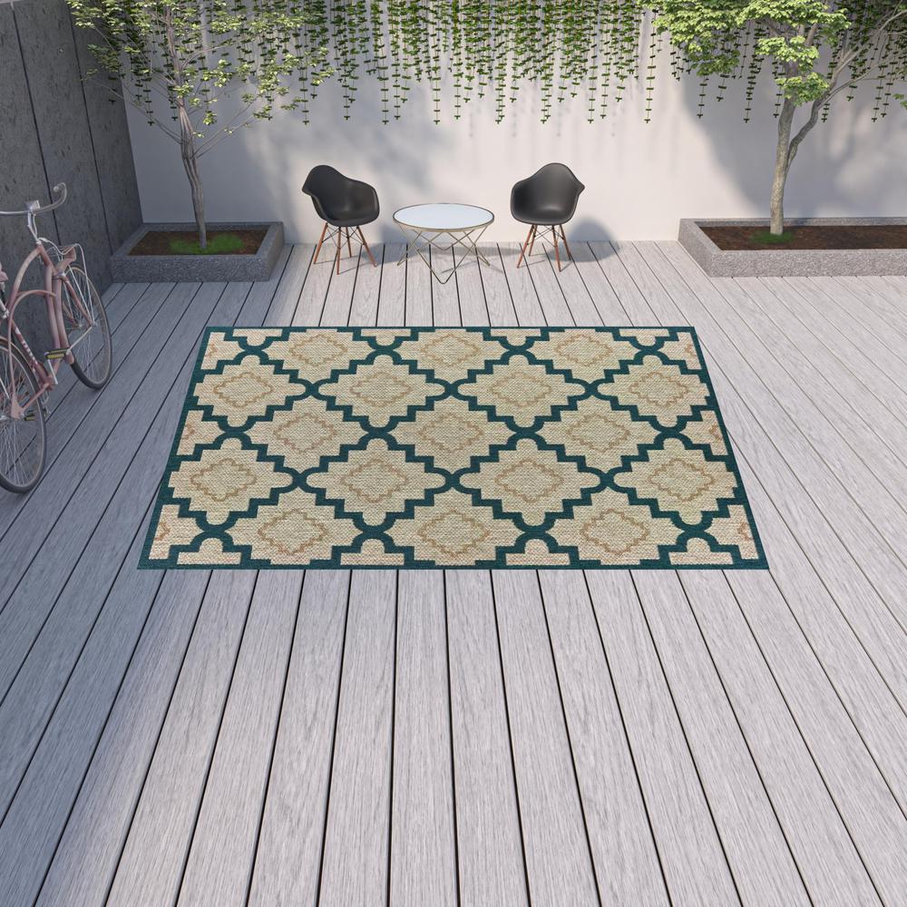 10' x 13' Blue and Gray Geometric Stain Resistant Indoor Outdoor Area Rug. Picture 2