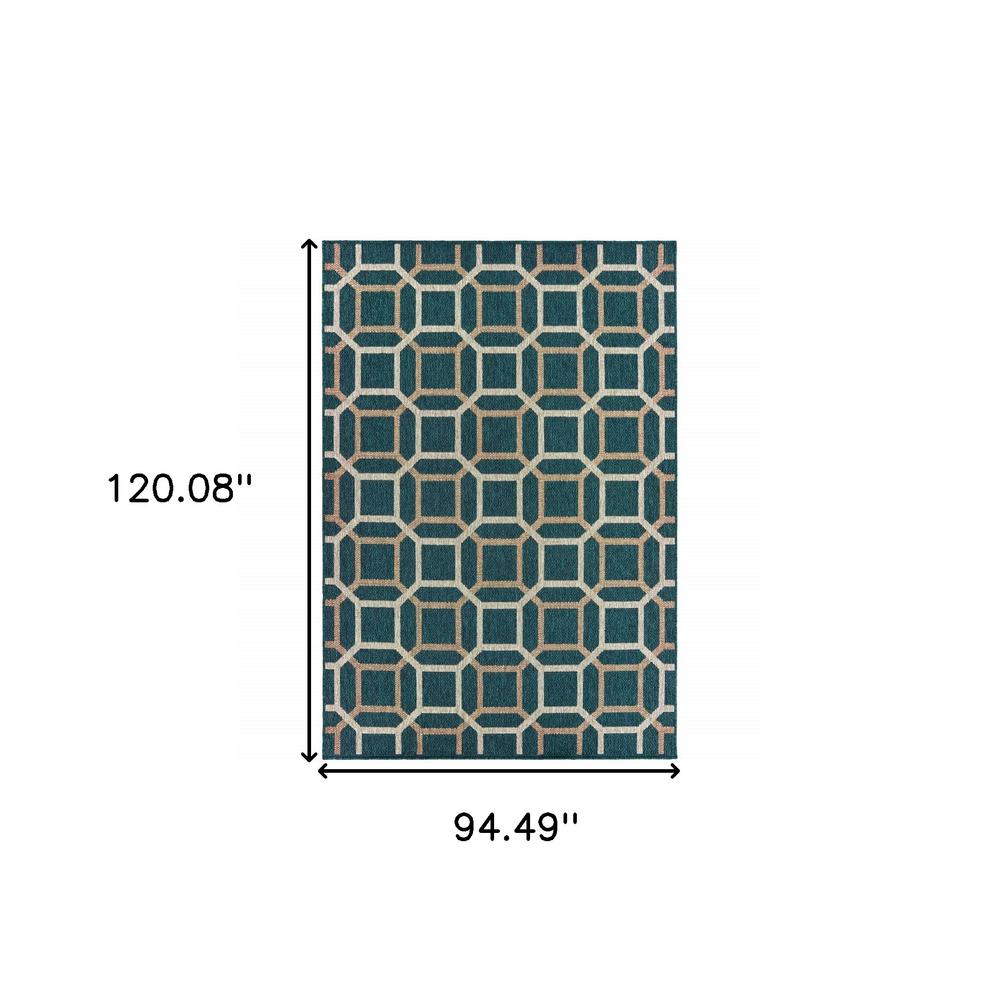 8' x 10' Blue and Gray Geometric Stain Resistant Indoor Outdoor Area Rug. Picture 5