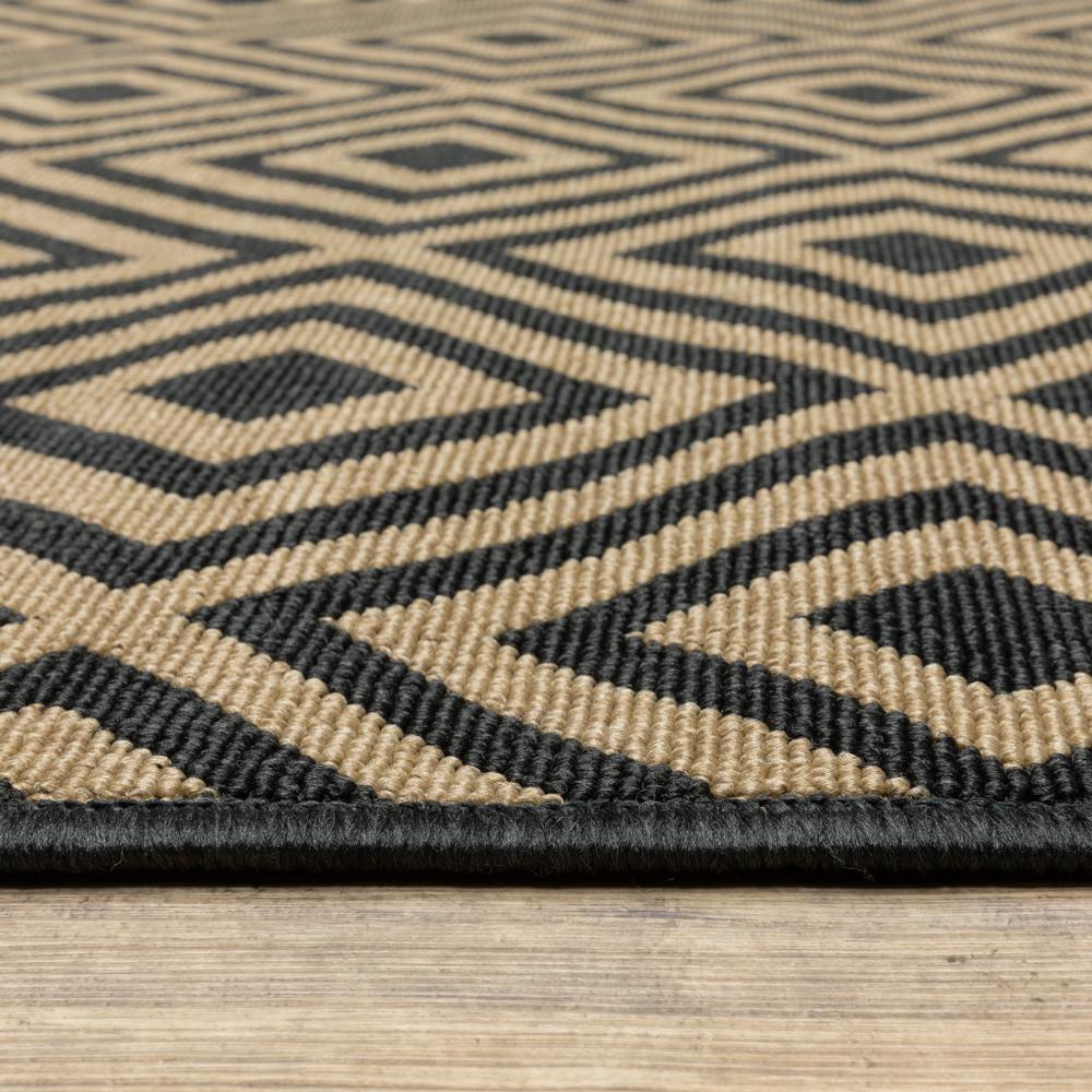 9' X 13' Black and Tan Geometric Stain Resistant Indoor Outdoor Area Rug. Picture 3