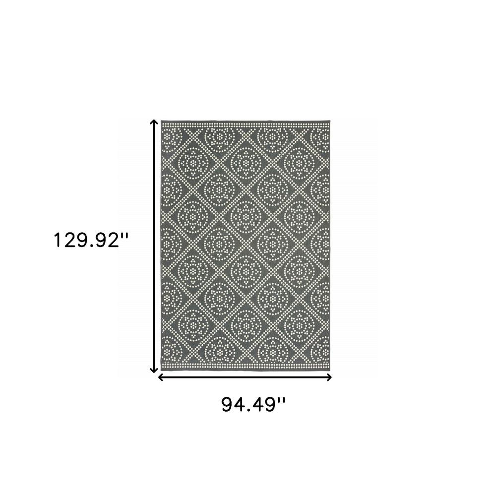 8' x 11' Gray and Ivory Geometric Stain Resistant Indoor Outdoor Area Rug. Picture 5