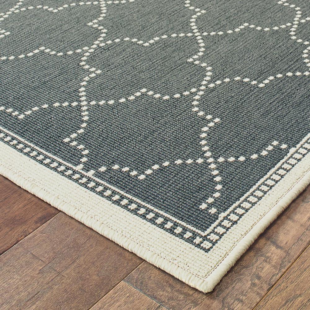 2' X 8' Gray and Ivory Geometric Stain Resistant Indoor Outdoor Area Rug. Picture 3