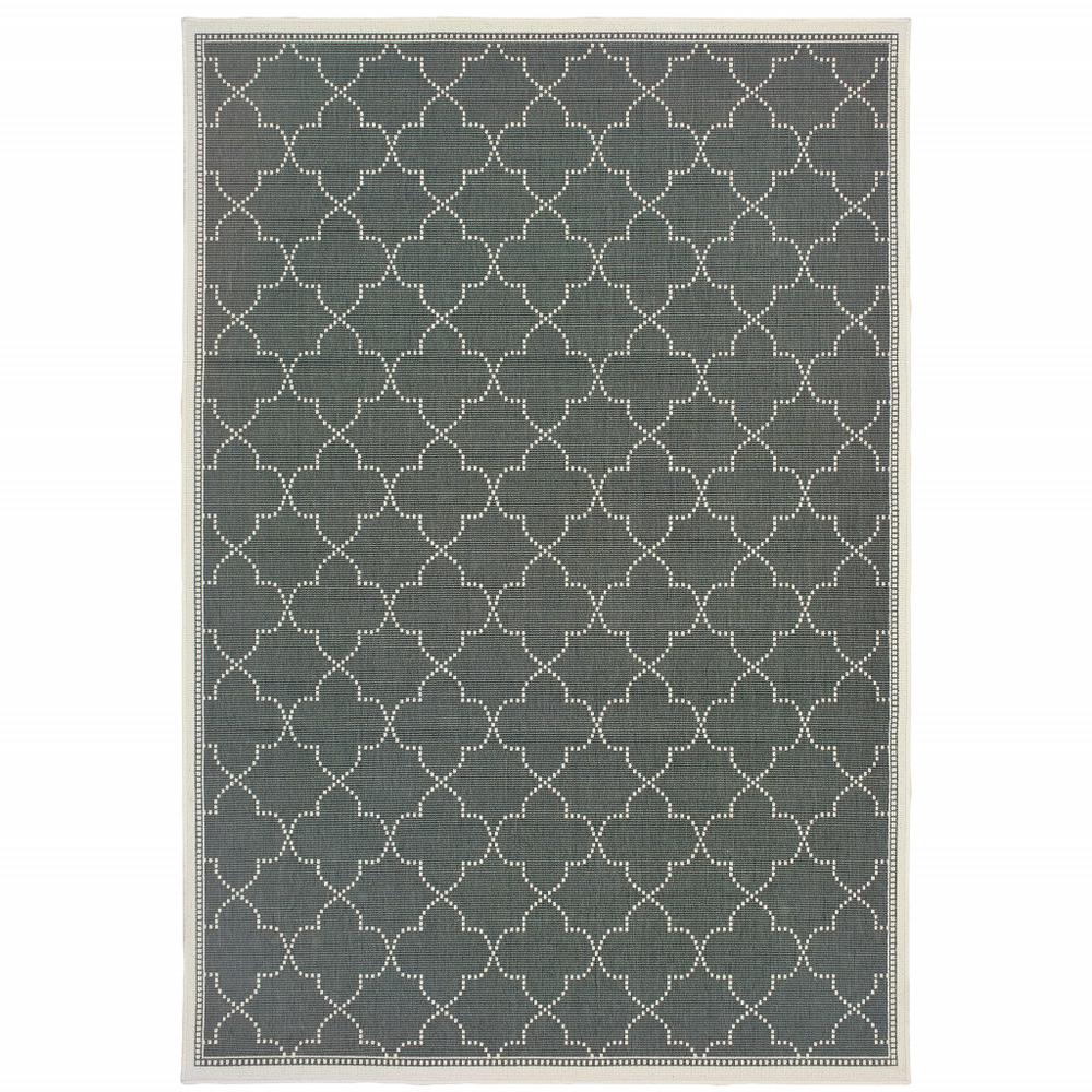 2' X 4' Gray and Ivory Geometric Stain Resistant Indoor Outdoor Area Rug. Picture 1