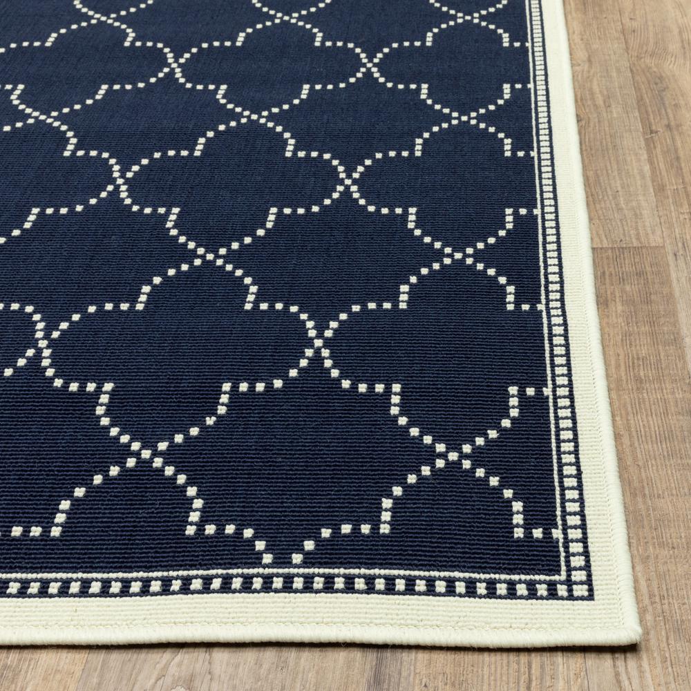 2' X 8' Blue and Ivory Geometric Stain Resistant Indoor Outdoor Area Rug. Picture 7