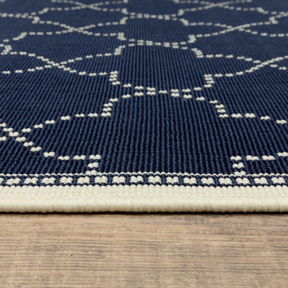 9' X 13' Blue and Ivory Geometric Stain Resistant Indoor Outdoor Area Rug. Picture 3