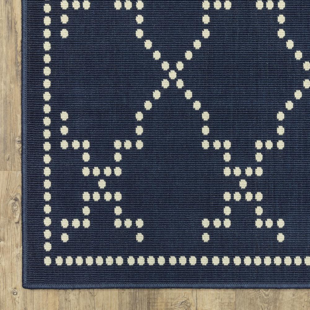 2' X 8' Blue and Ivory Geometric Stain Resistant Indoor Outdoor Area Rug. Picture 3