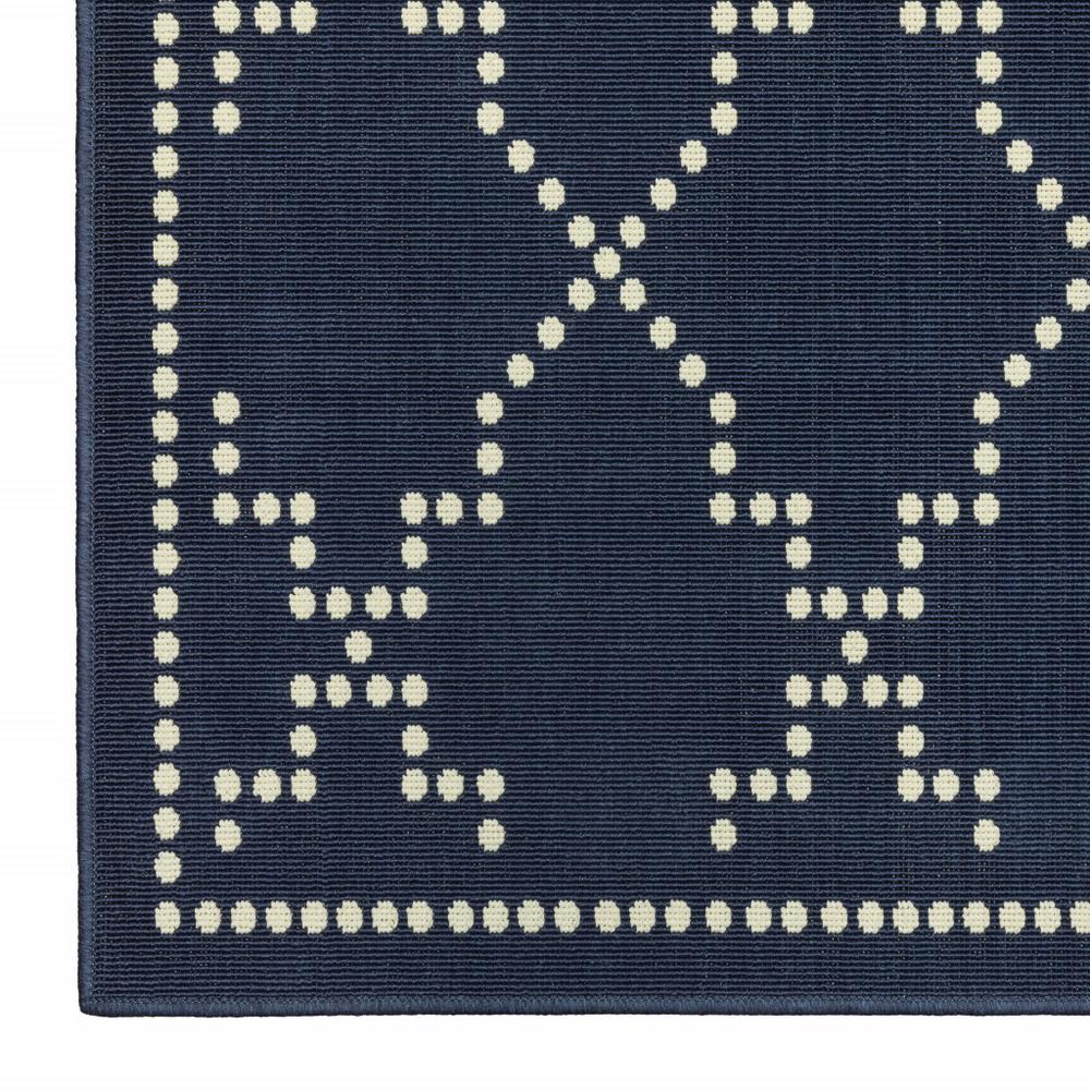 2' X 8' Blue and Ivory Geometric Stain Resistant Indoor Outdoor Area Rug. Picture 4