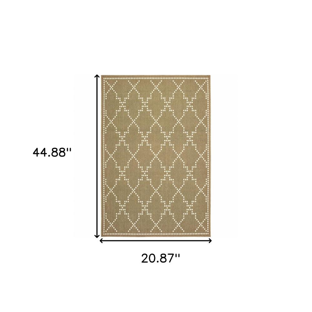 2' X 4' Tan Geometric Stain Resistant Indoor Outdoor Area Rug. Picture 5