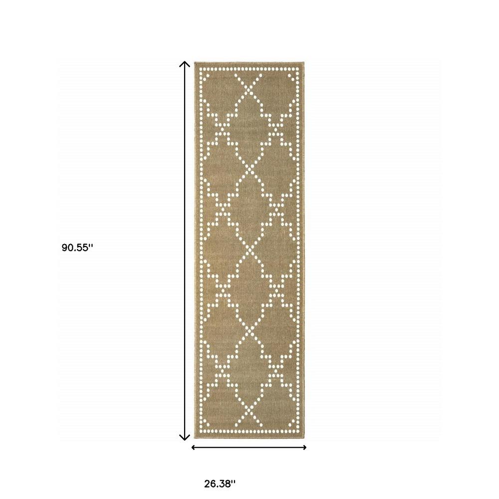 2' X 8' Tan Geometric Stain Resistant Indoor Outdoor Area Rug. Picture 4