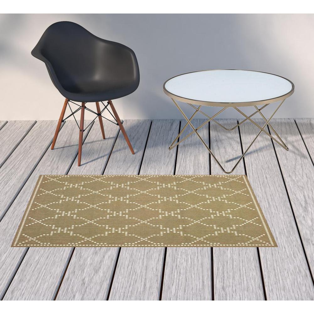 2' X 4' Tan Geometric Stain Resistant Indoor Outdoor Area Rug. Picture 2