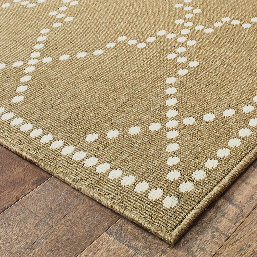 4' x 6' Tan Geometric Stain Resistant Indoor Outdoor Area Rug. Picture 3