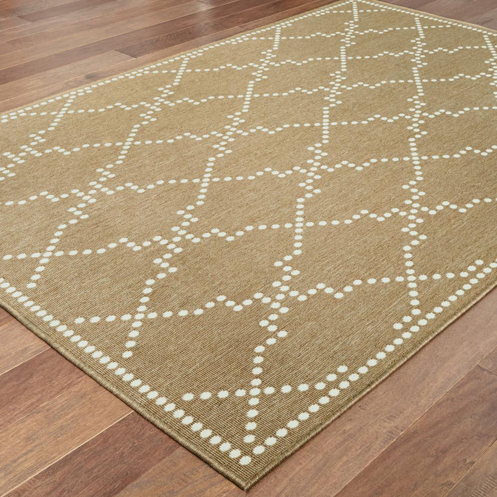 4' x 6' Tan Geometric Stain Resistant Indoor Outdoor Area Rug. Picture 4