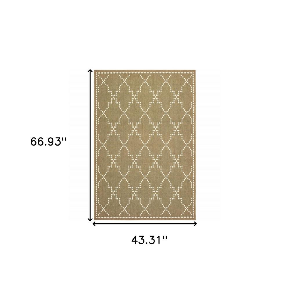 4' x 6' Tan Geometric Stain Resistant Indoor Outdoor Area Rug. Picture 5