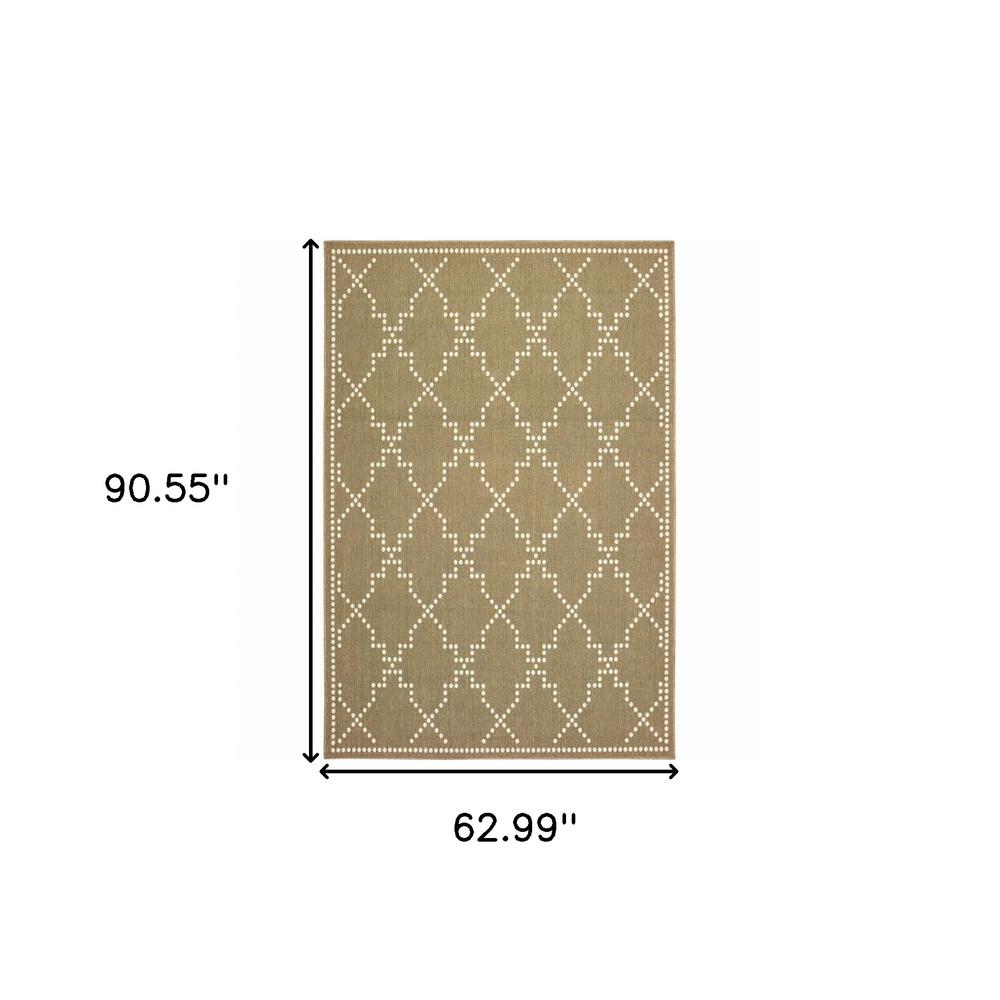 5' x 8' Tan Geometric Stain Resistant Indoor Outdoor Area Rug. Picture 5
