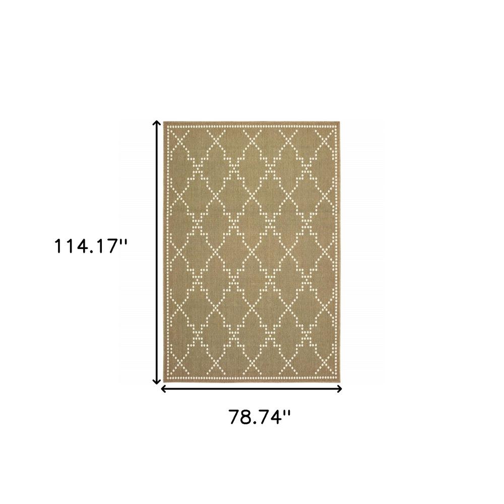 7' x 10' Tan Geometric Stain Resistant Indoor Outdoor Area Rug. Picture 5