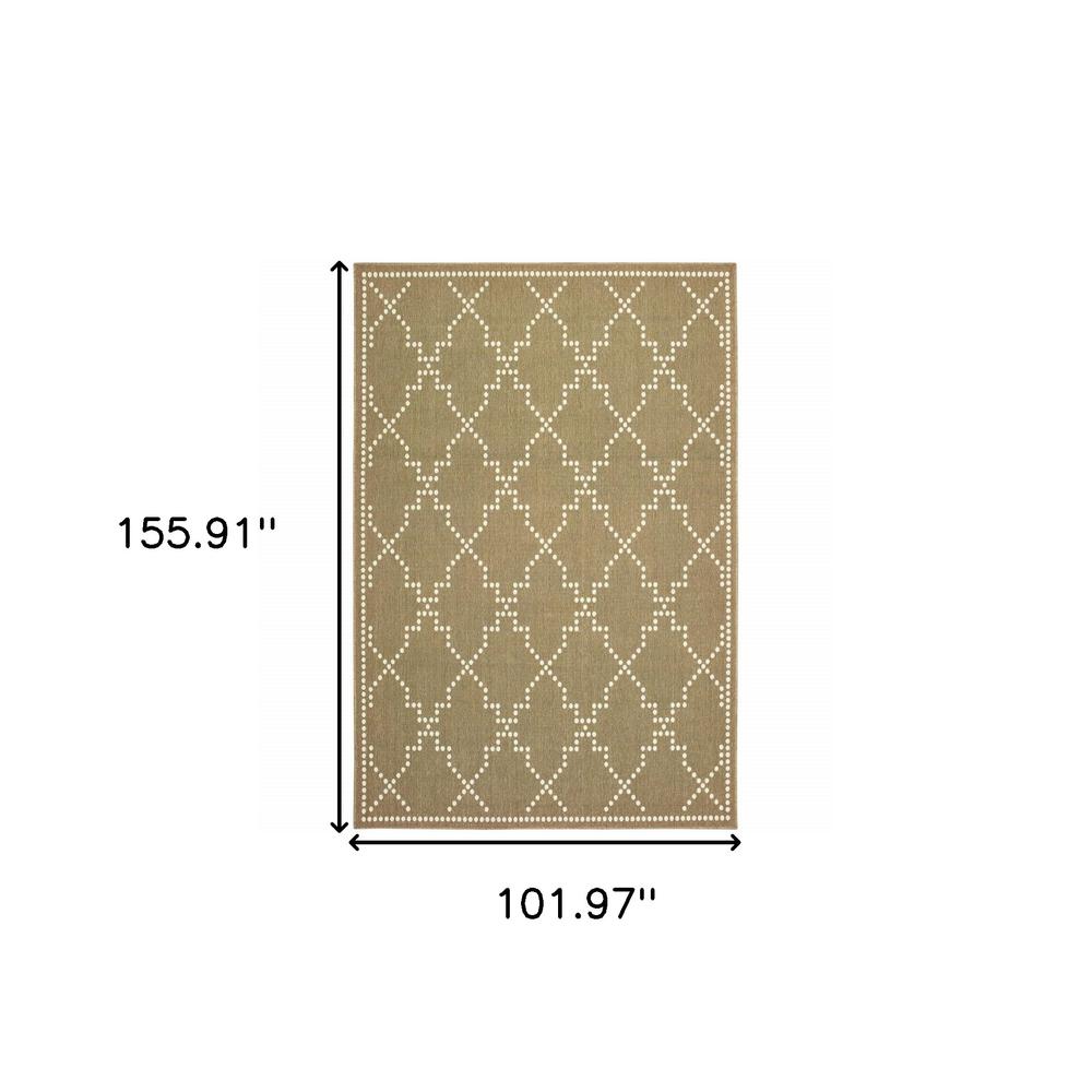 9' X 13' Tan Geometric Stain Resistant Indoor Outdoor Area Rug. Picture 5