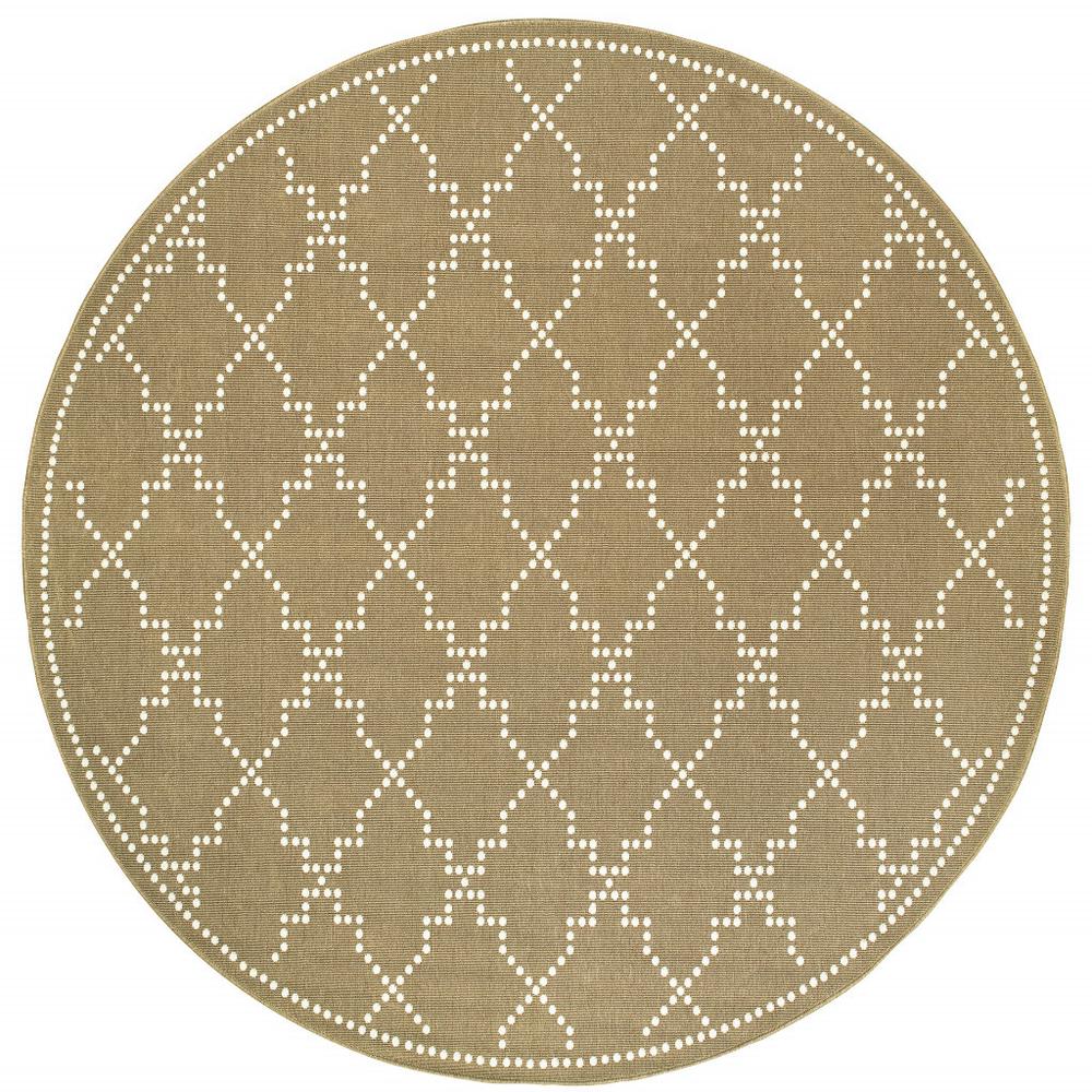 8' x 8' Tan Round Geometric Stain Resistant Indoor Outdoor Area Rug. Picture 2