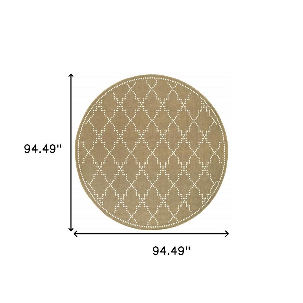 8' x 8' Tan Round Geometric Stain Resistant Indoor Outdoor Area Rug. Picture 4