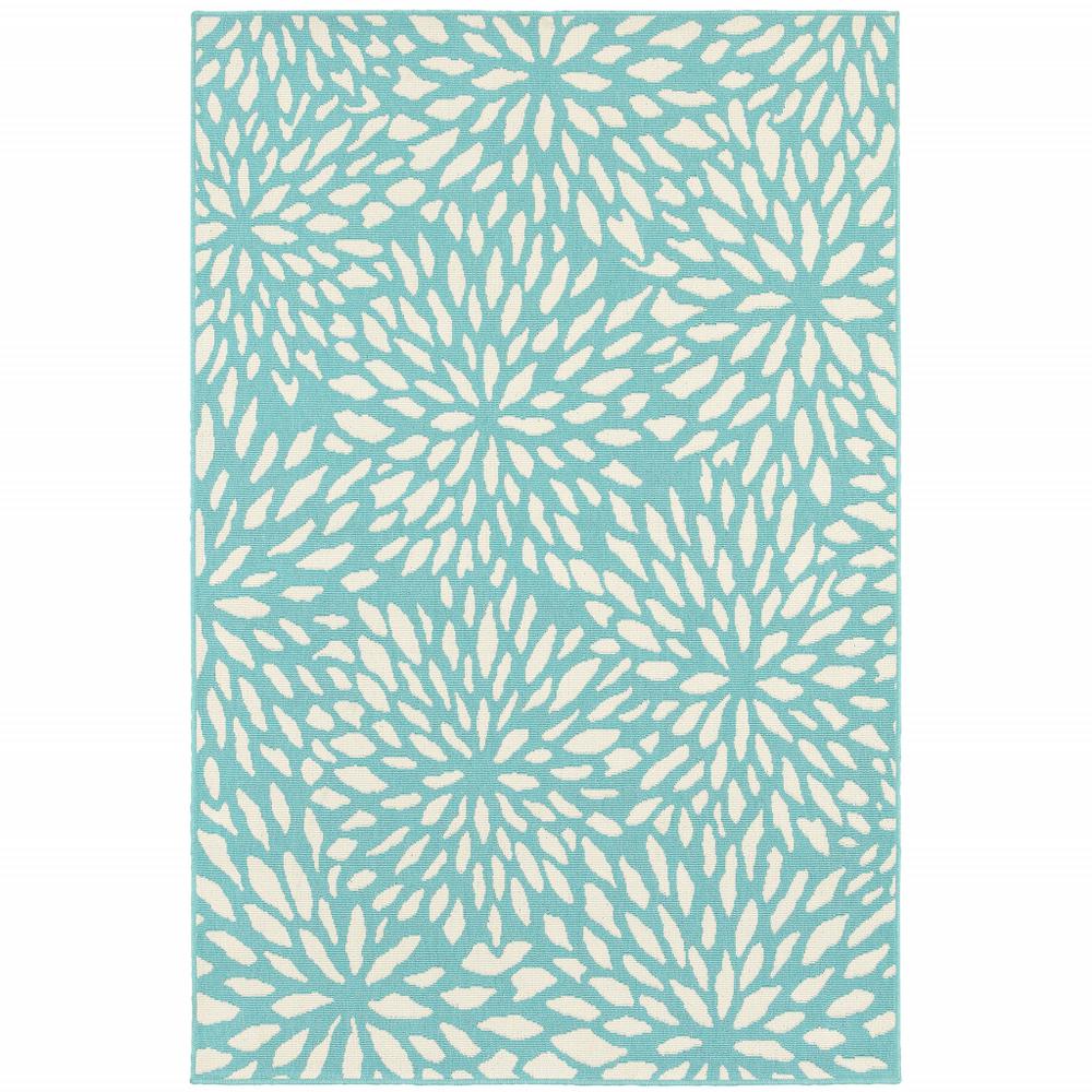 2' x 3' Blue and Ivory Floral Stain Resistant Indoor Outdoor Area Rug. Picture 1