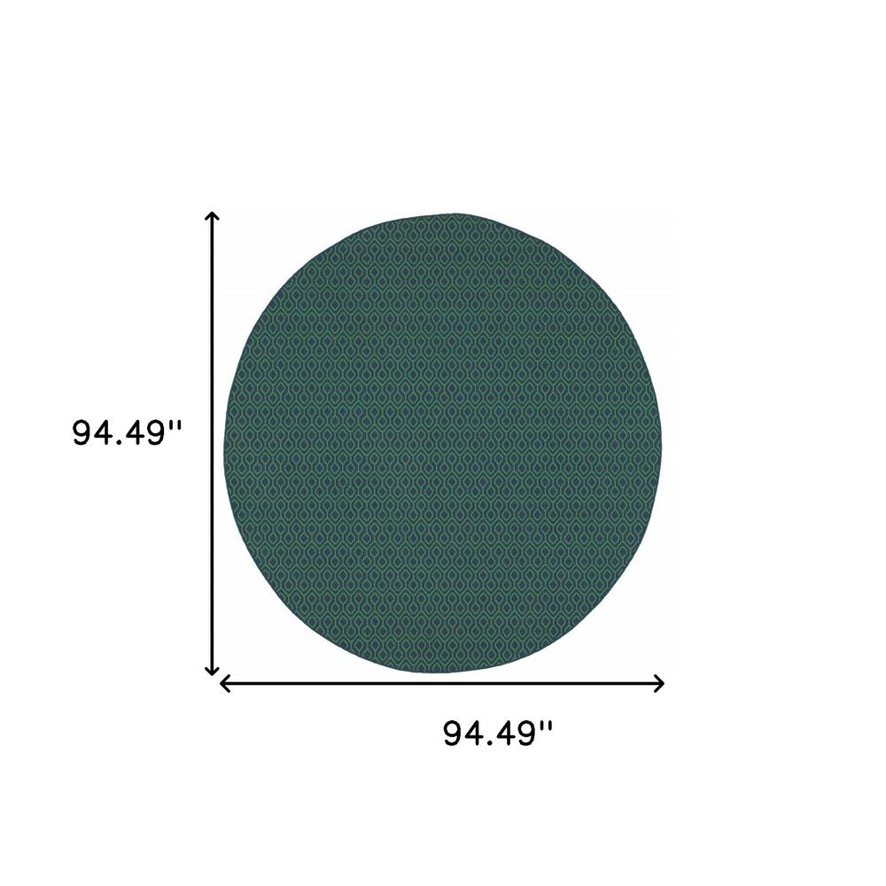 8' x 8' Blue and Green Round Geometric Stain Resistant Indoor Outdoor Area Rug. Picture 4