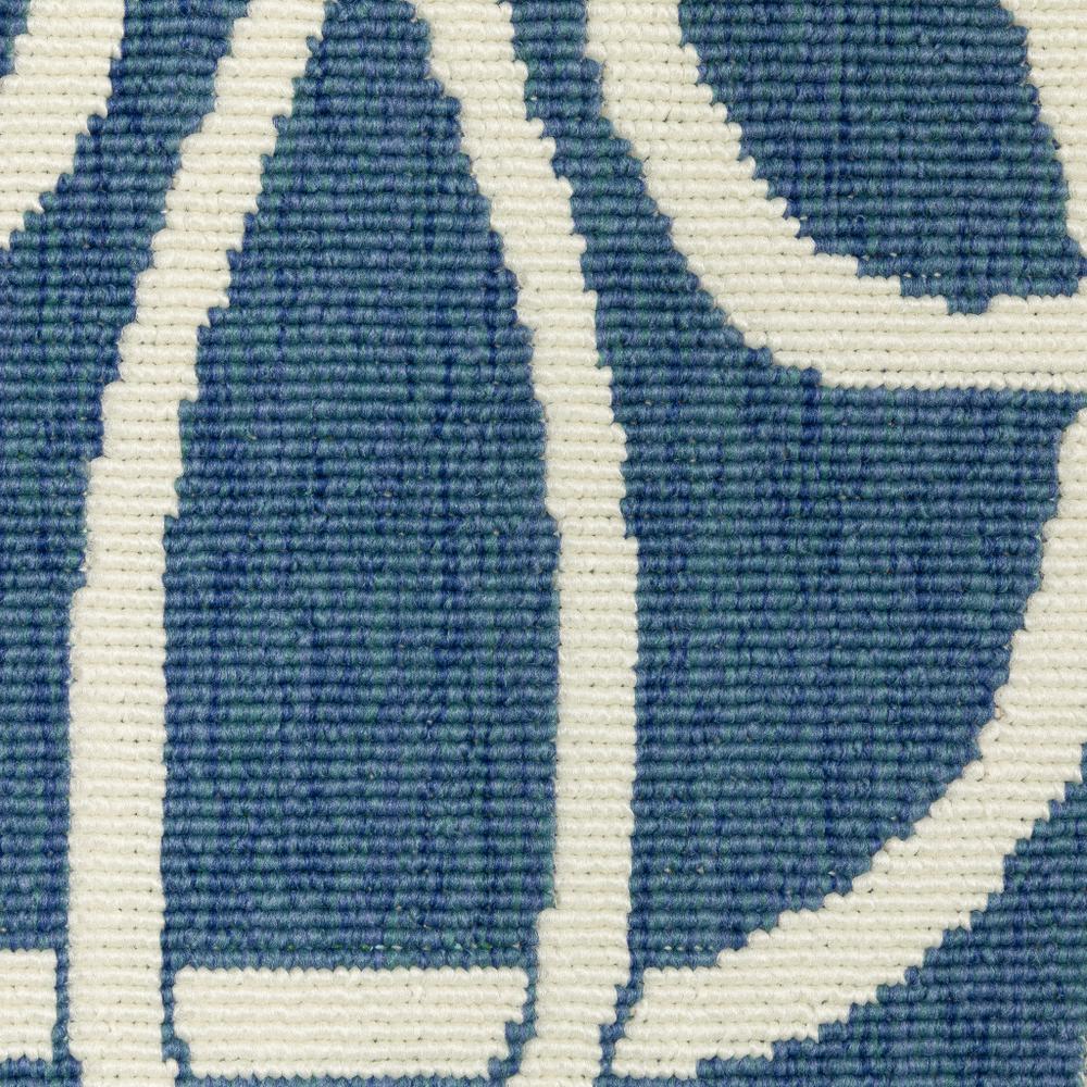 7' x 10' Blue and Ivory Geometric Stain Resistant Indoor Outdoor Area Rug. Picture 4
