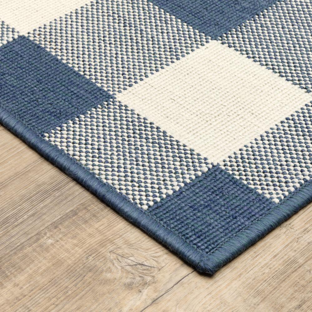 2' x 3' Blue and Ivory Geometric Stain Resistant Indoor Outdoor Area Rug. Picture 4
