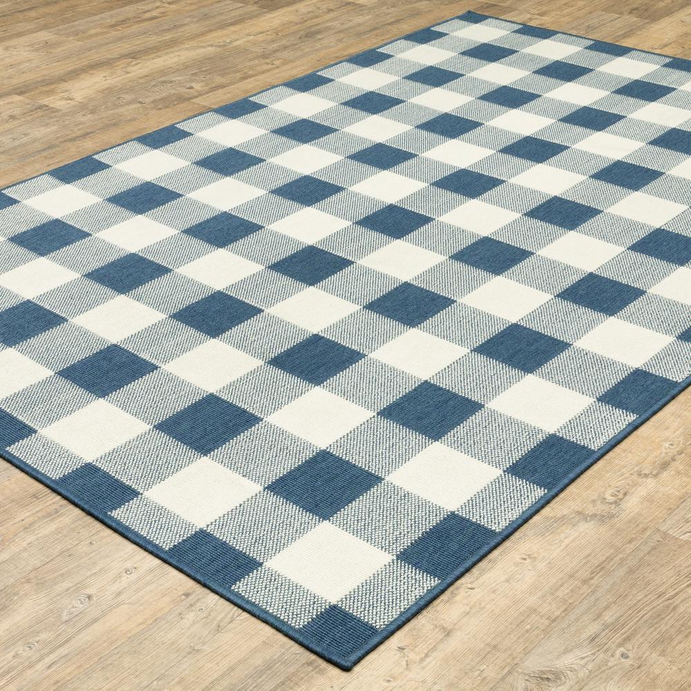 2' x 3' Blue and Ivory Geometric Stain Resistant Indoor Outdoor Area Rug. Picture 6
