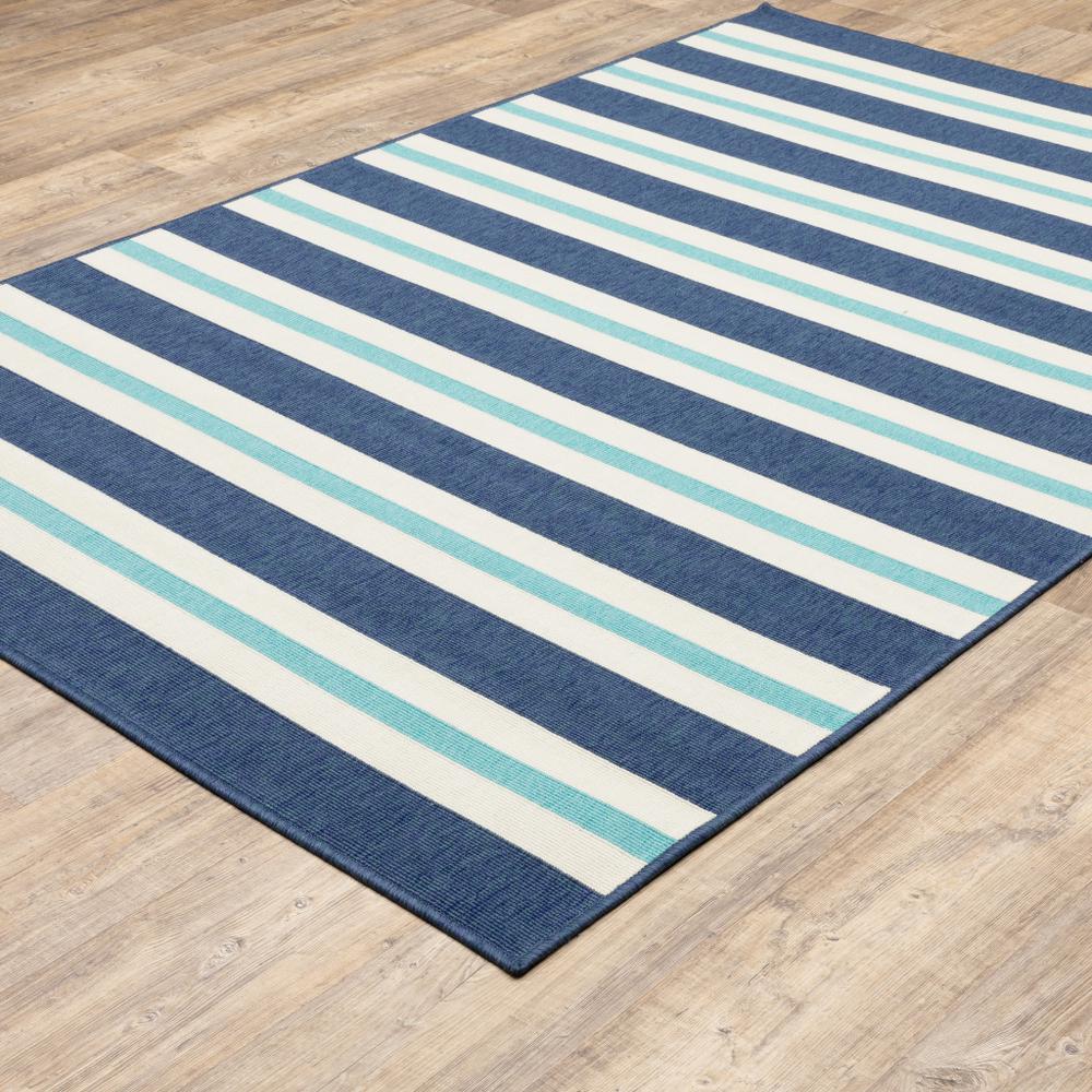 2' x 3' Blue and Ivory Geometric Stain Resistant Indoor Outdoor Area Rug. Picture 7