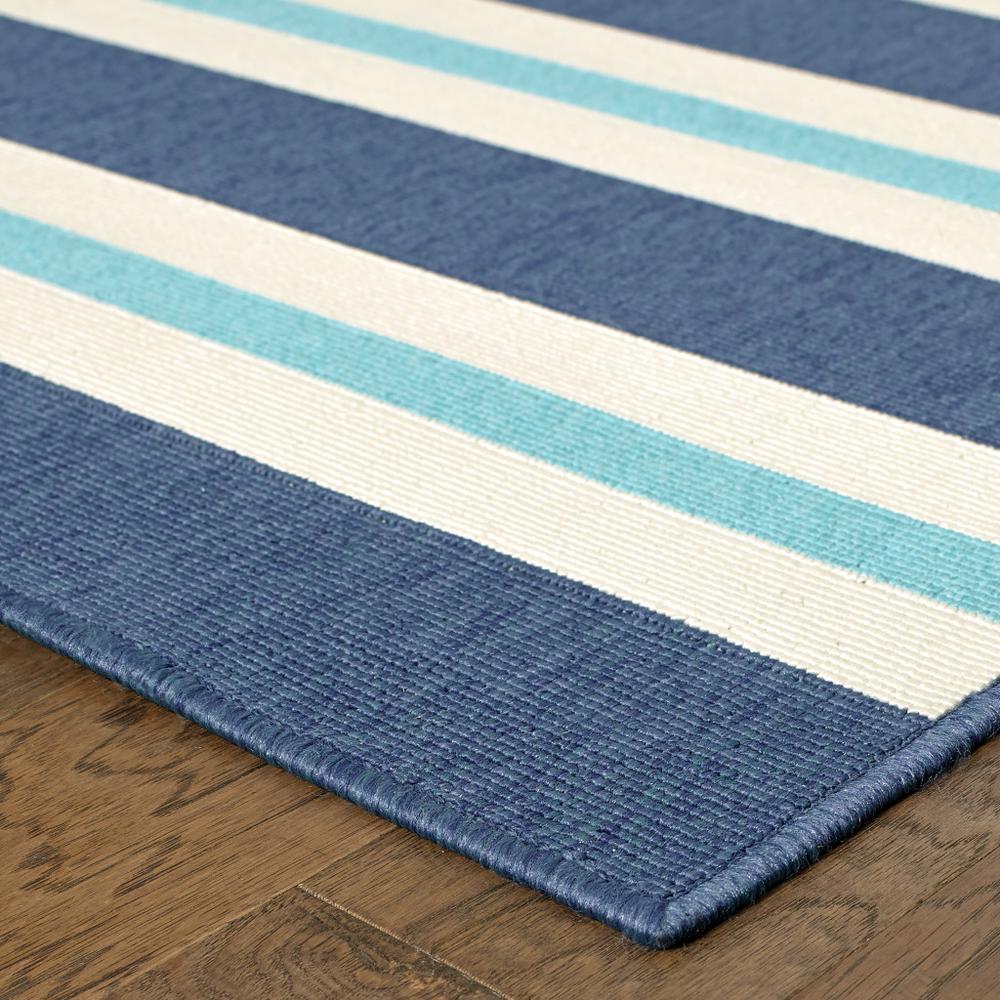 7' x 10' Blue and Ivory Geometric Stain Resistant Indoor Outdoor Area Rug. Picture 5