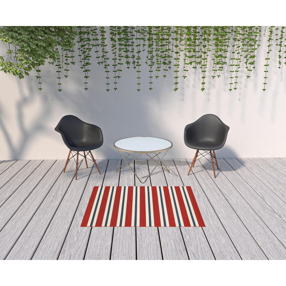 4' x 6' Red and Ivory Geometric Stain Resistant Indoor Outdoor Area Rug. Picture 2